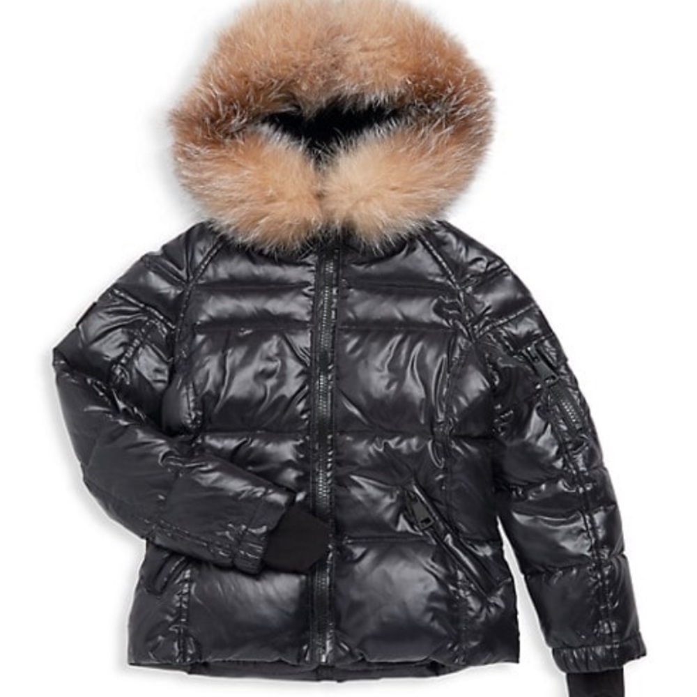 Sam. Coats Girl's Blake Metallic Fox Fur-Trim Down Puffer Jacket